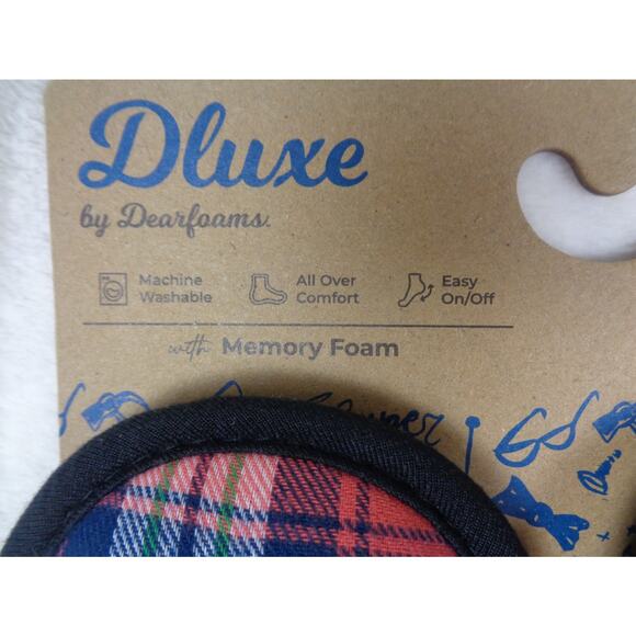 Dluxe by Dearfoams Dad Life Slippers Black Plaid Cozy Slip On Mens Slippers - Picture 2 of 3